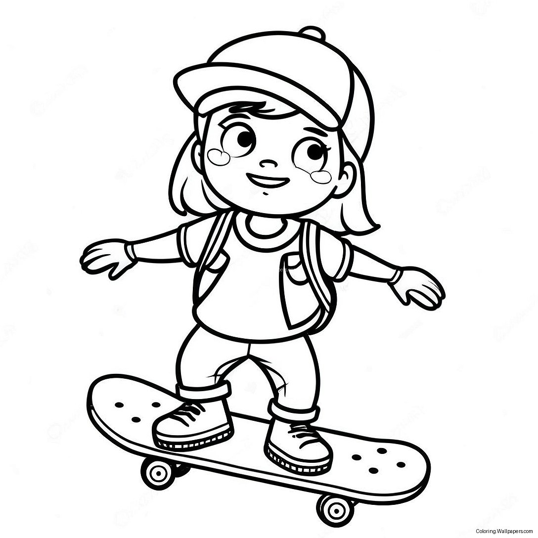 Tomboy Character With Skateboard Coloring Page 53920