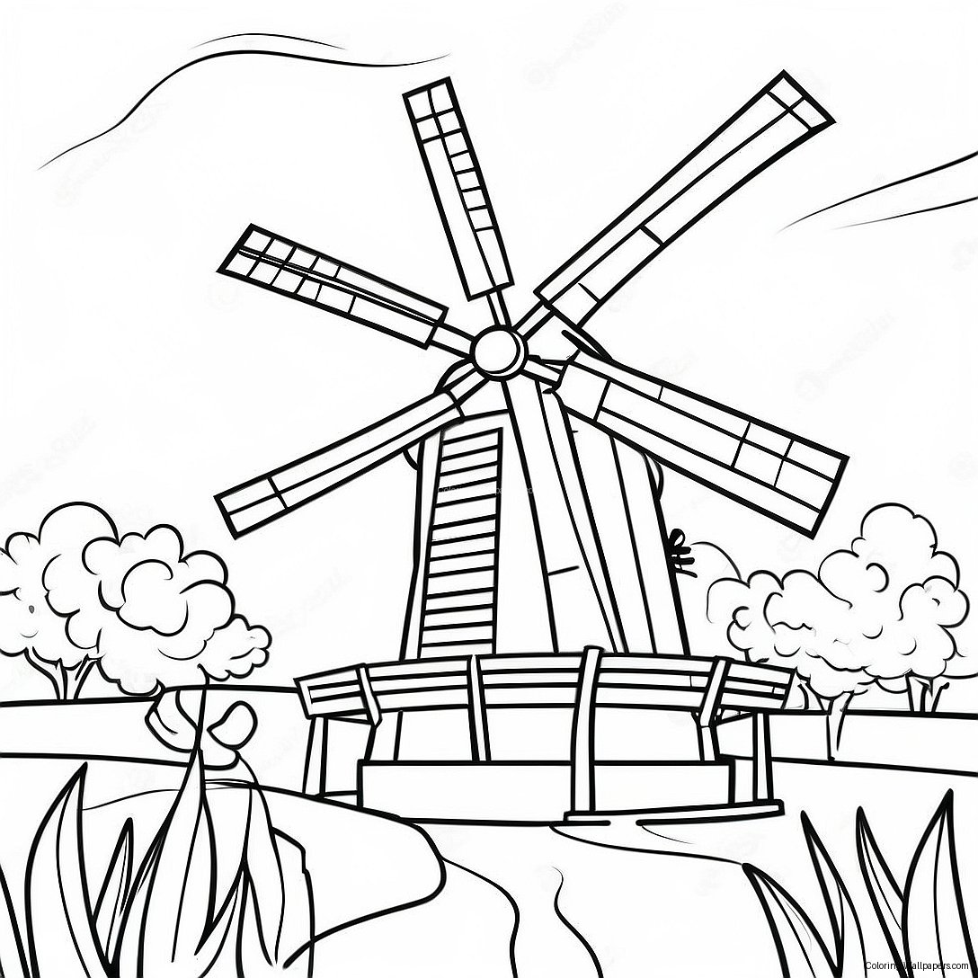 Traditionele Nederlandse Windmolen Kleurplaat 26430