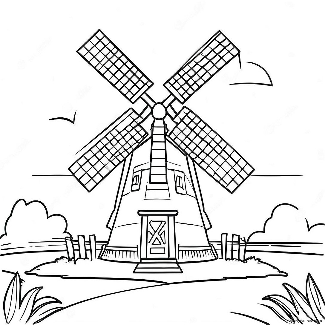 Traditionele Nederlandse Windmolen Kleurplaat 26431