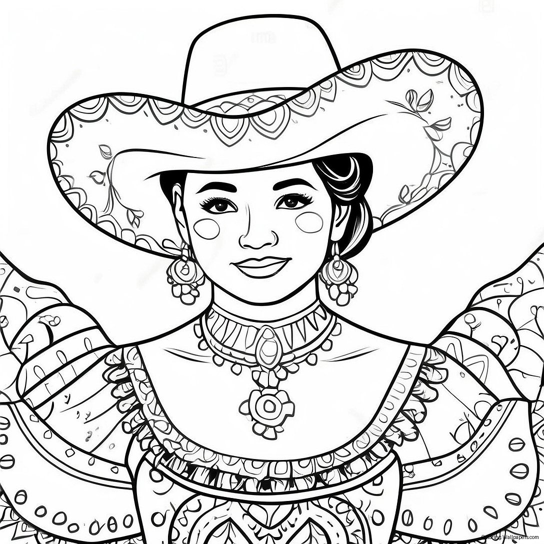 Página Para Colorear De La Bailarina Folklórica Tradicional Con Sombrero 52981