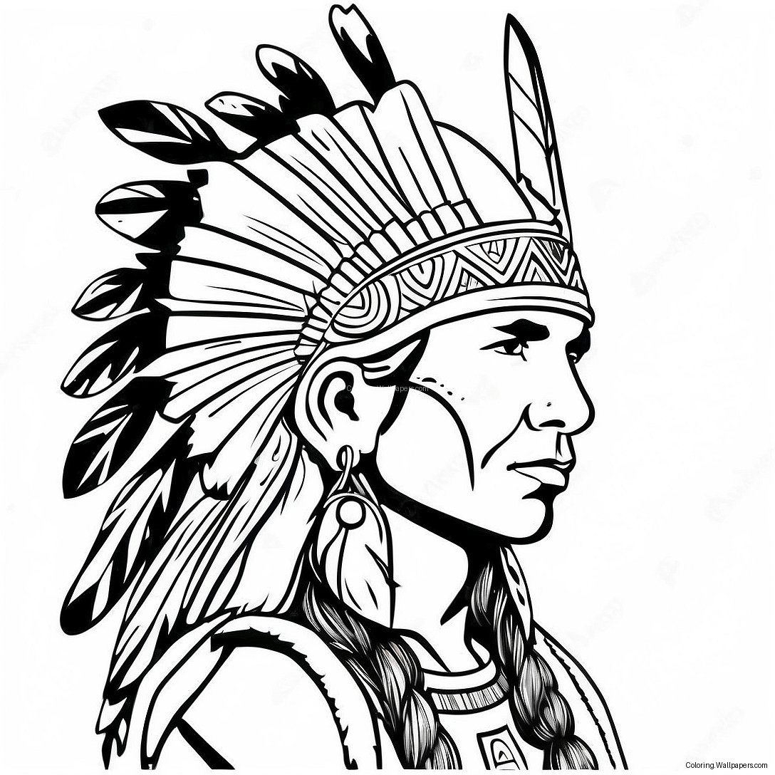 Traditional Native American Warrior Coloring Page 40599