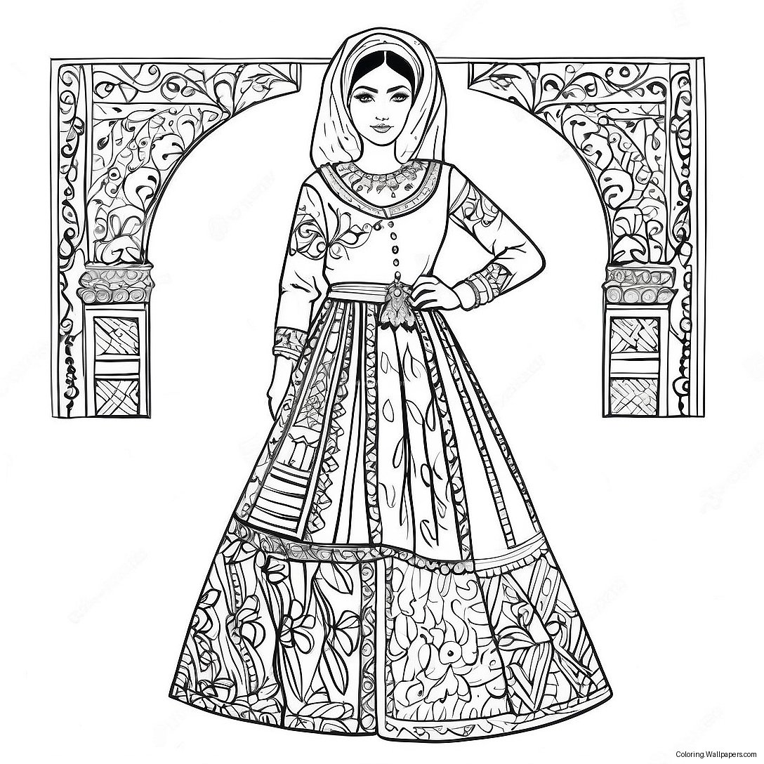 Traditional Palestinian Dress Coloring Page 17800