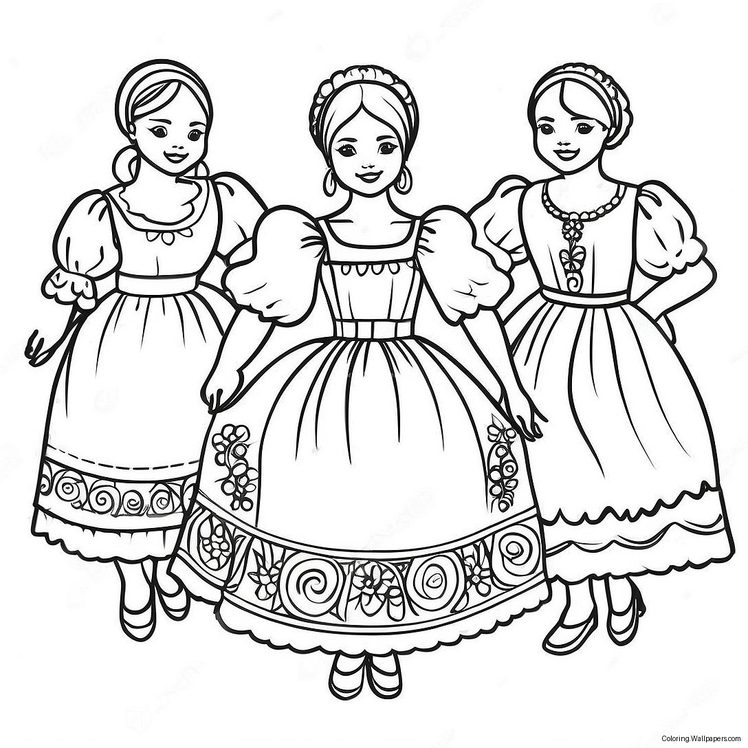 Traditionell Polsk Folkdans Färgläggningssida 42908