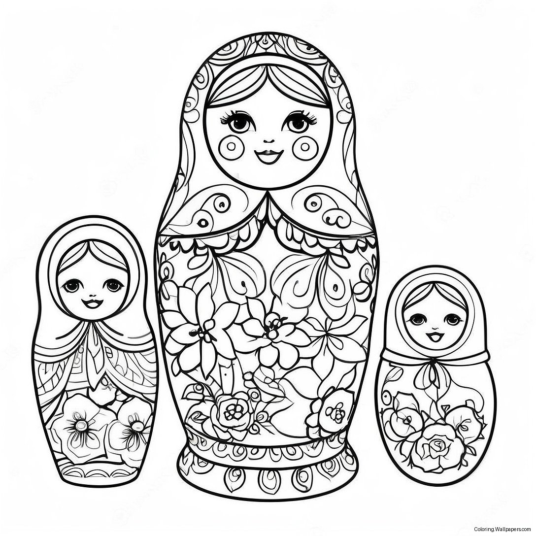 Traditional Russian Matryoshka Dolls Coloring Page 27630