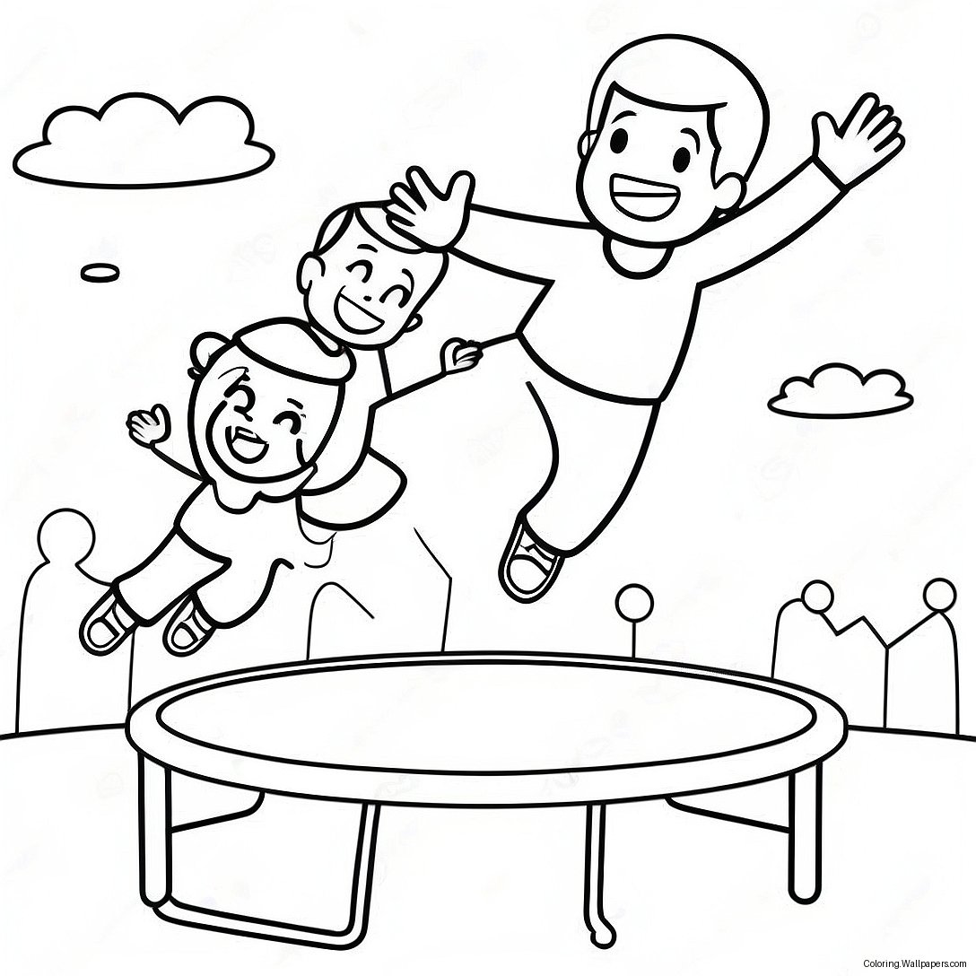 Trampoline Jumping Kids Coloring Page 47963