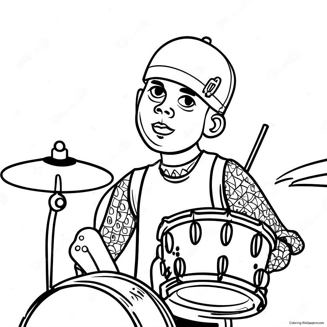 Travis Barker Drumming Coloring Page 53565