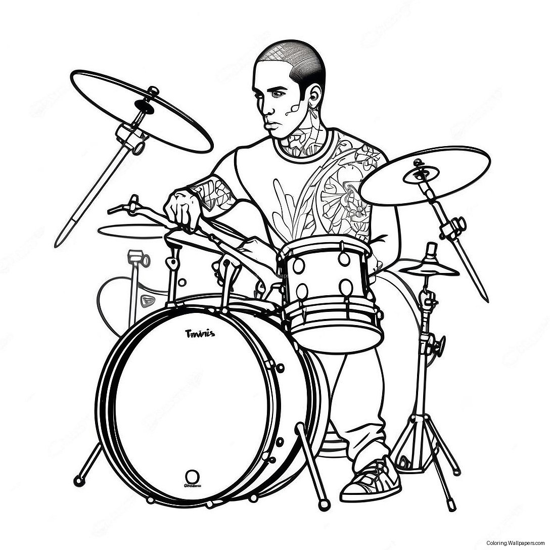 Travis Barker Drumming Coloring Page 53568