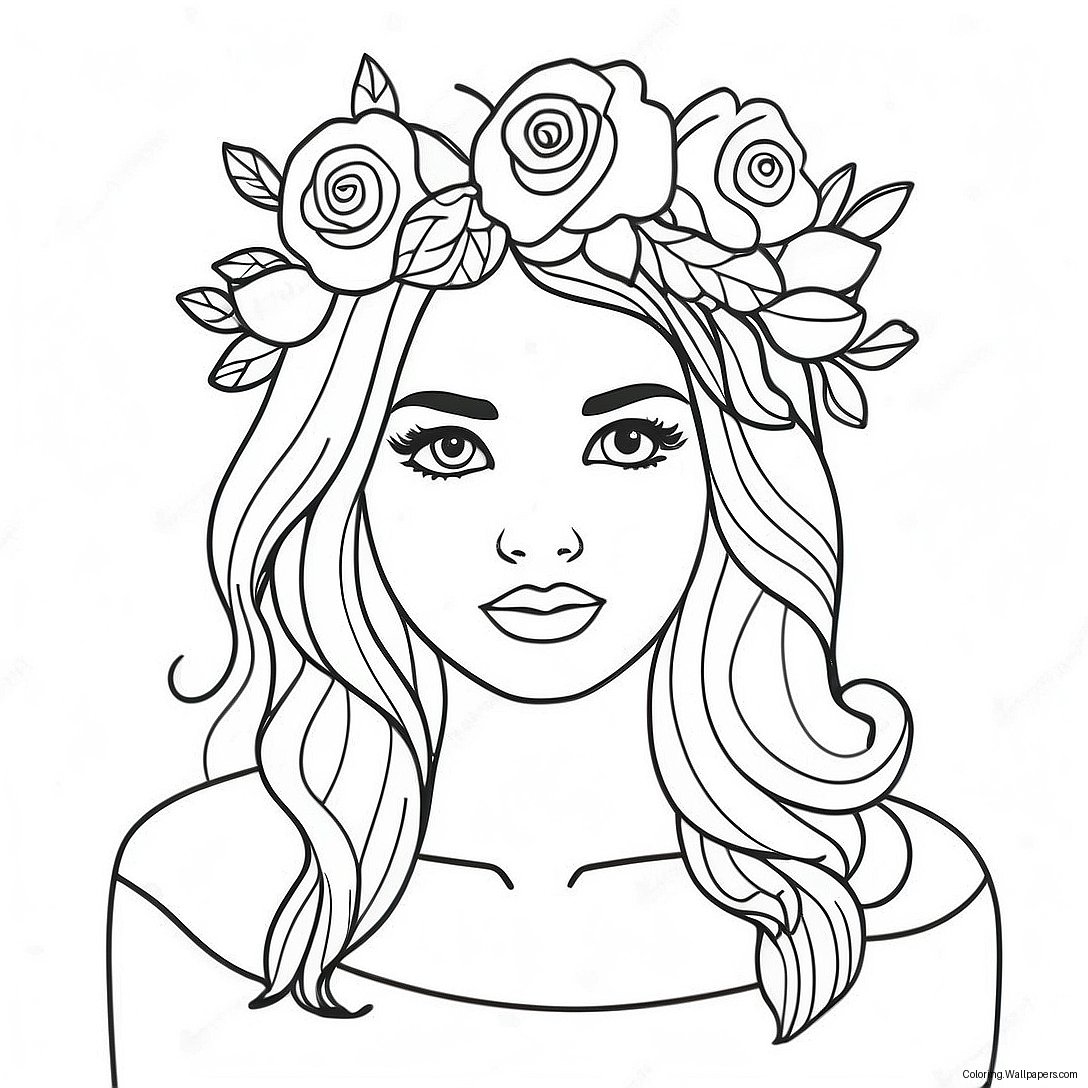 Página Para Colorear De Chica Vsco De Moda Con Una Corona De Flores 46747