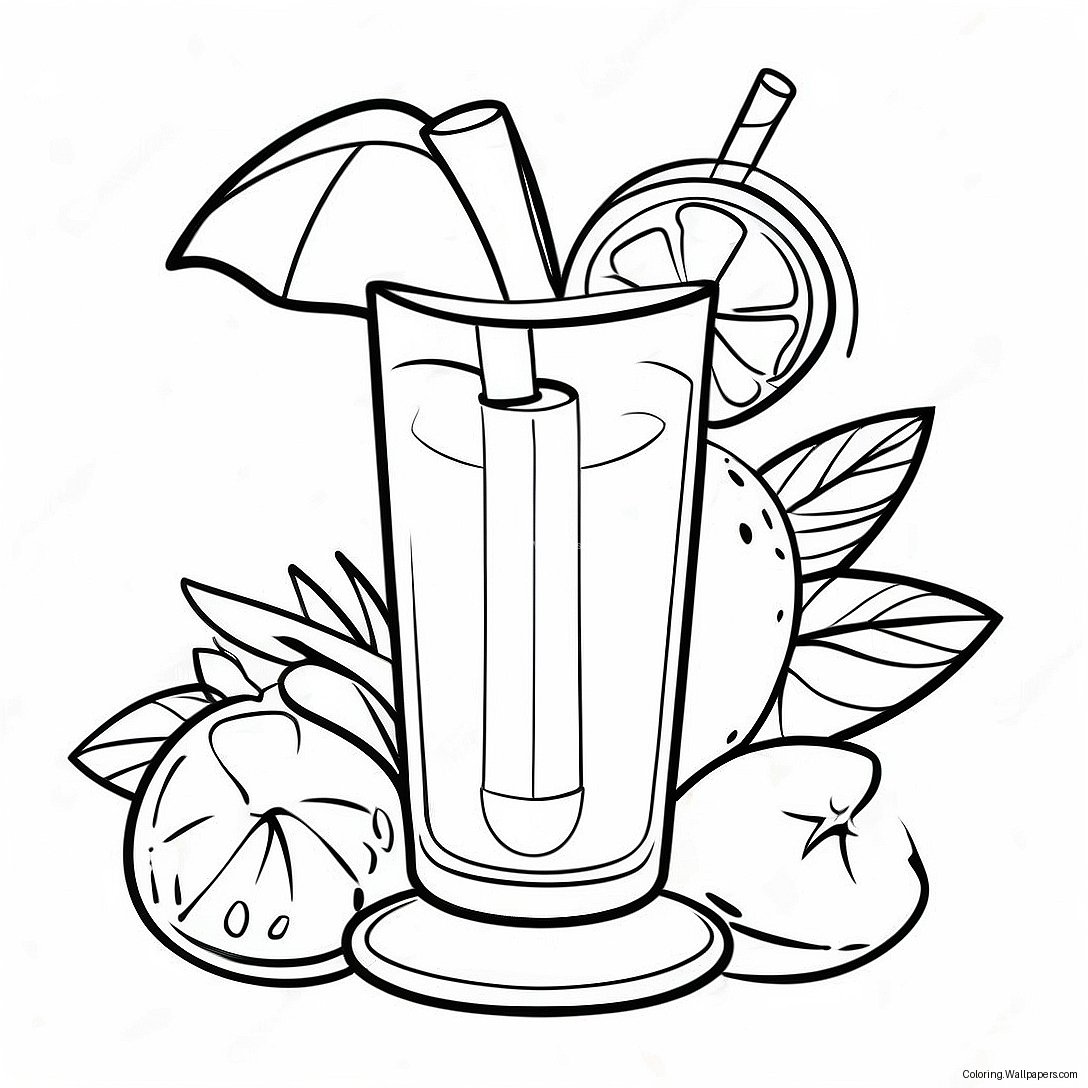 Tropical Cocktail With Fruit Garnish Coloring Page 38513