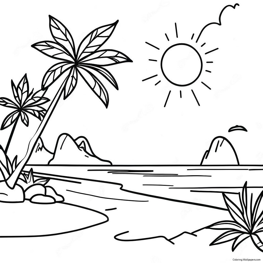 Tropical Island Sunset Coloring Page 12877