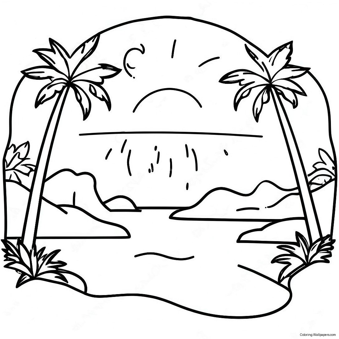 Tropical Island Sunset Coloring Page 12879