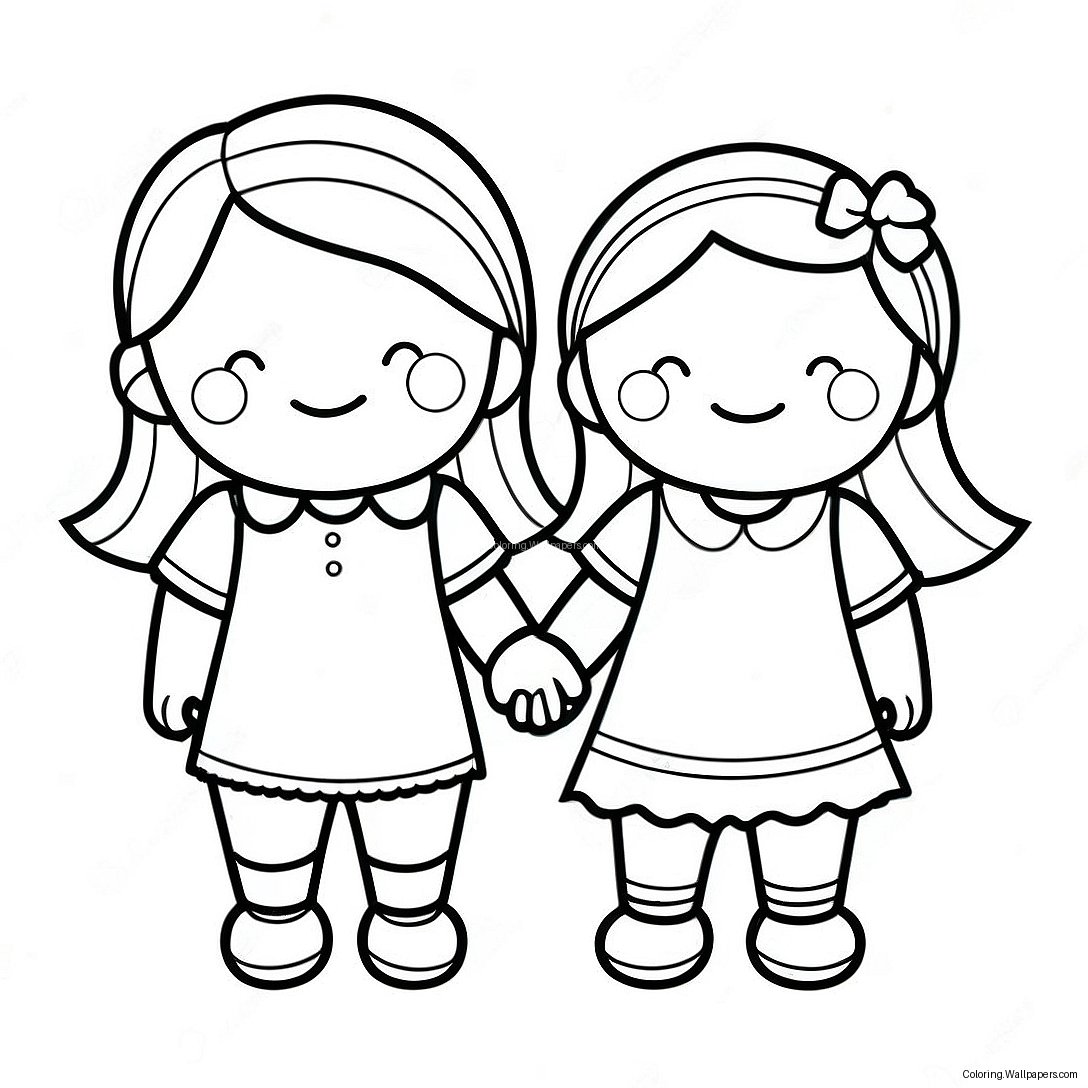 Twee Bff's Hand In Hand Kleurplaat 6845