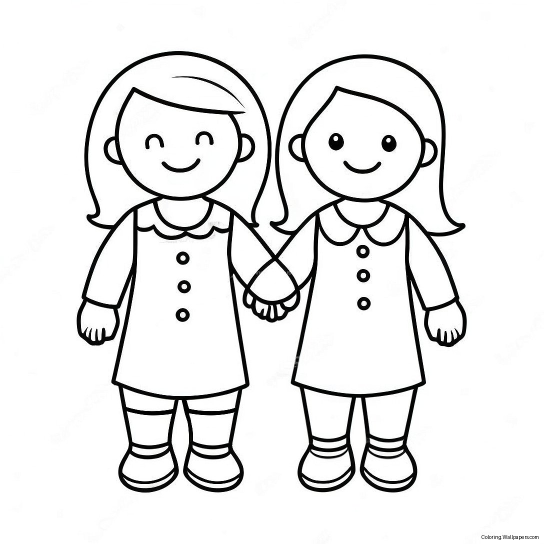 Twee Bff's Hand In Hand Kleurplaat 6848