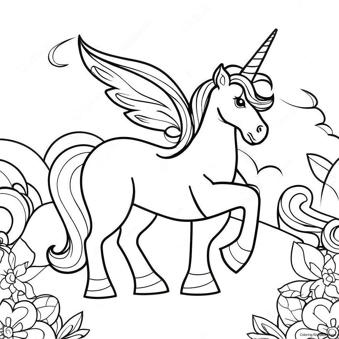 Unicorn Fantasy Scene Coloring Page 27230