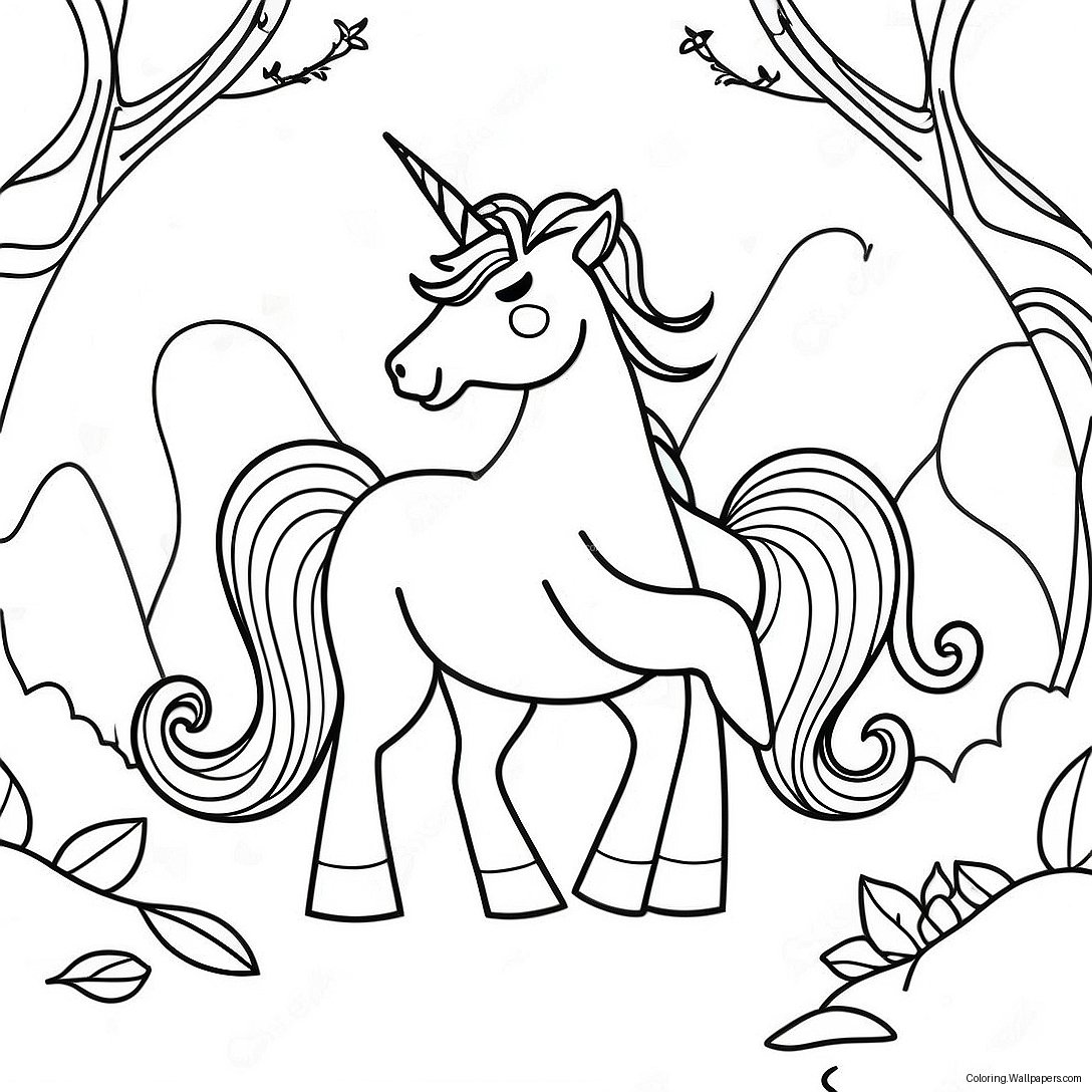 Unicorn Fantasy Scene Coloring Page 27232