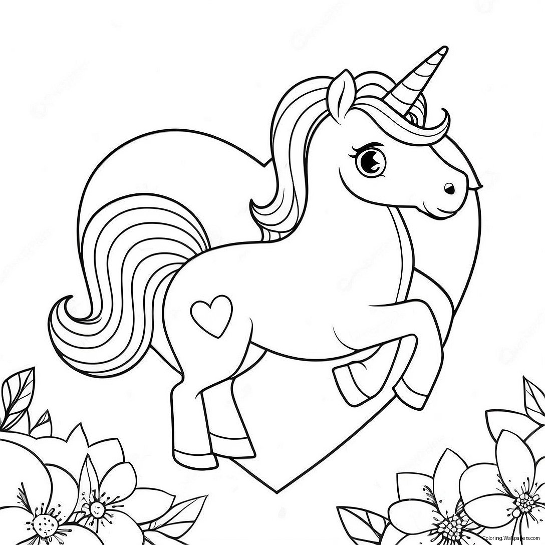 Unicorn Valentine's Day Heart Coloring Page 37238