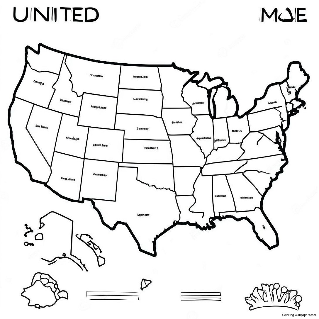 صفحة تلوين خريطة الولايات المتحدة 6436
