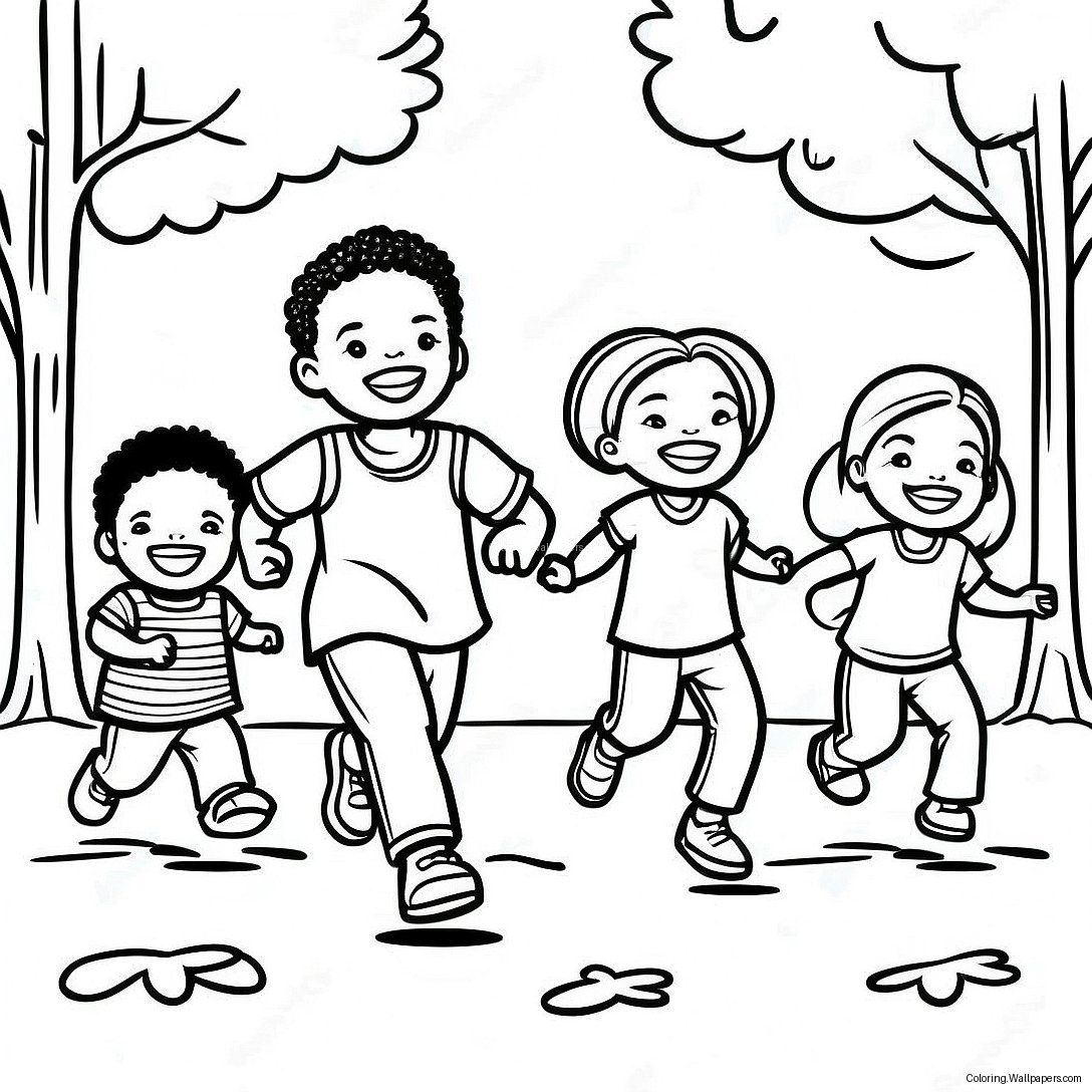 Urban African American Kids Playing In The Park Coloring Page 28696