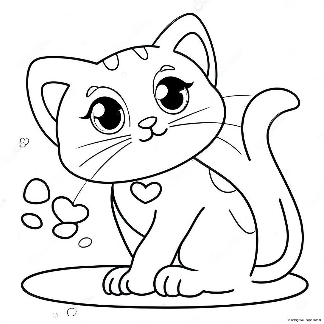 Valentine Playful Kitten Coloring Page 55658