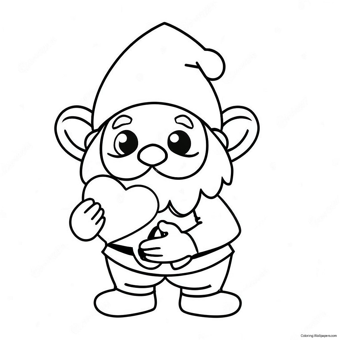 Valentine's Day Gnome Holding Heart Coloring Page 40723