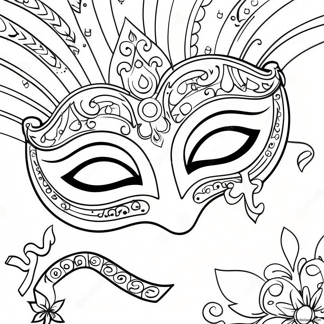 Vibrant Mardi Gras Mask Coloring Page 14199