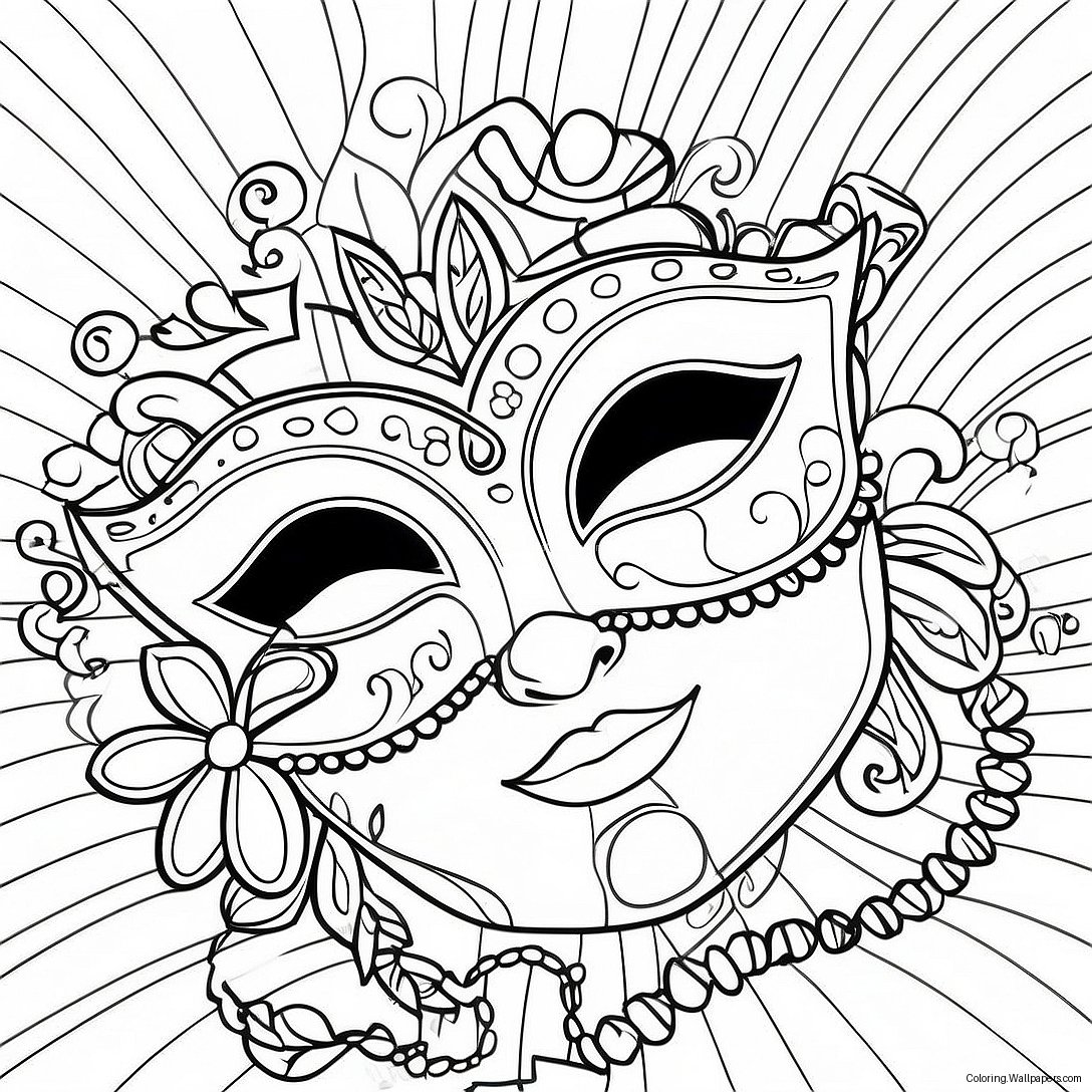 Vibrant Mardi Gras Mask Coloring Page 14200