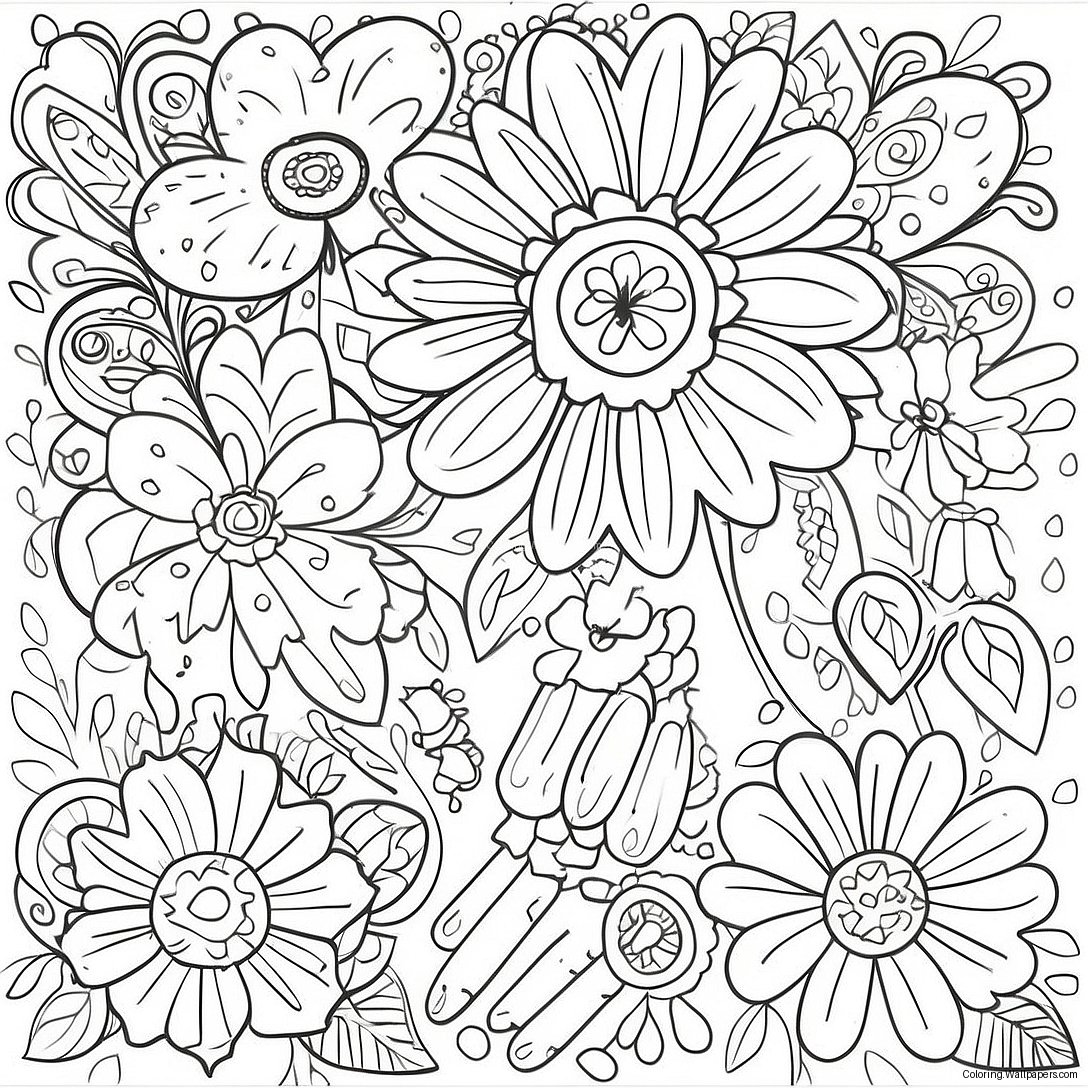 Vibrant Mexican Flowers Coloring Page 42273