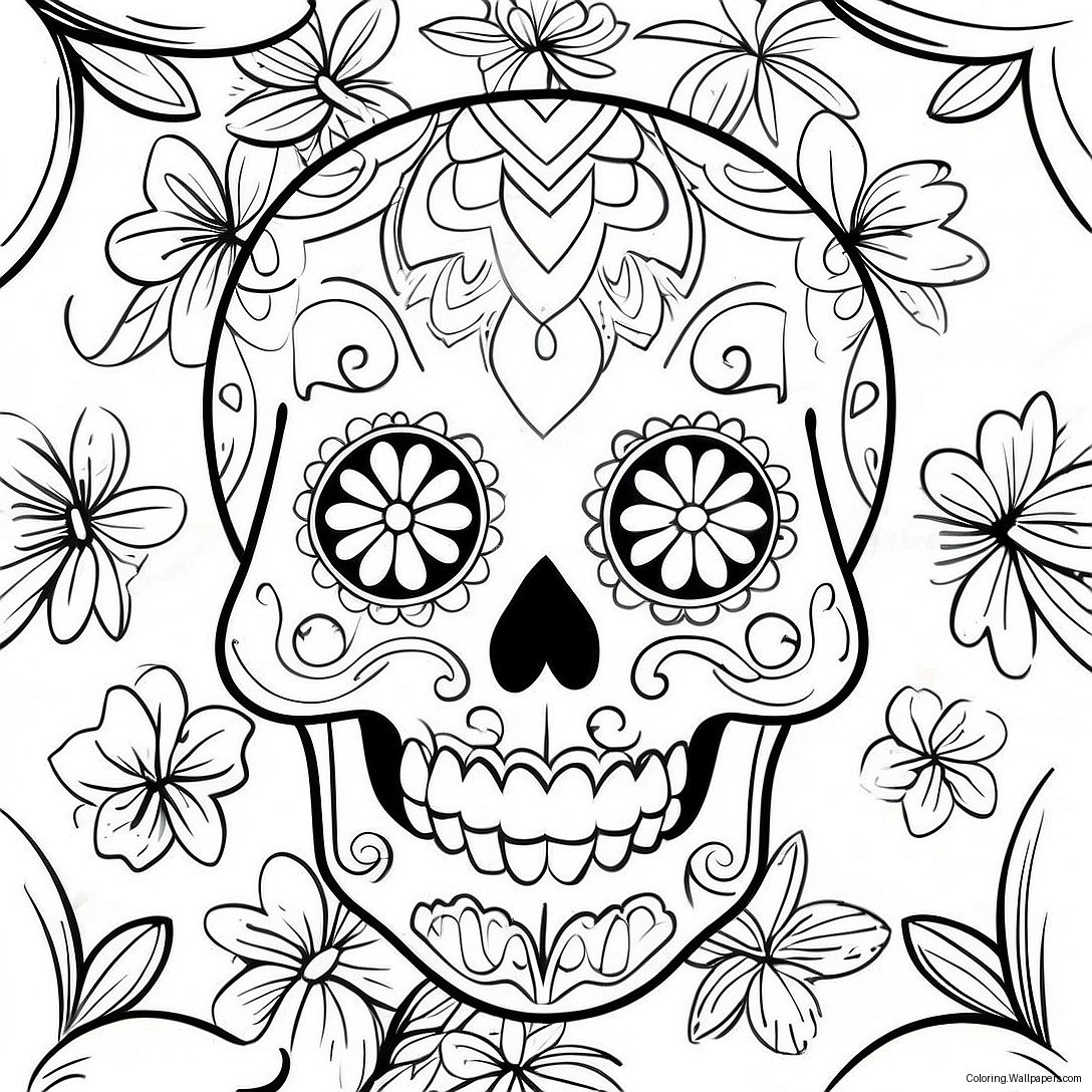 Page À Colorier De Crâne De Sucre Mexicain Vibrant 53511