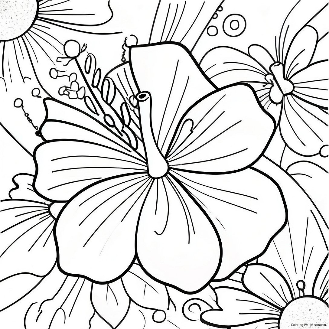 Vibrant Tropical Hibiscus Flower Coloring Page 36237