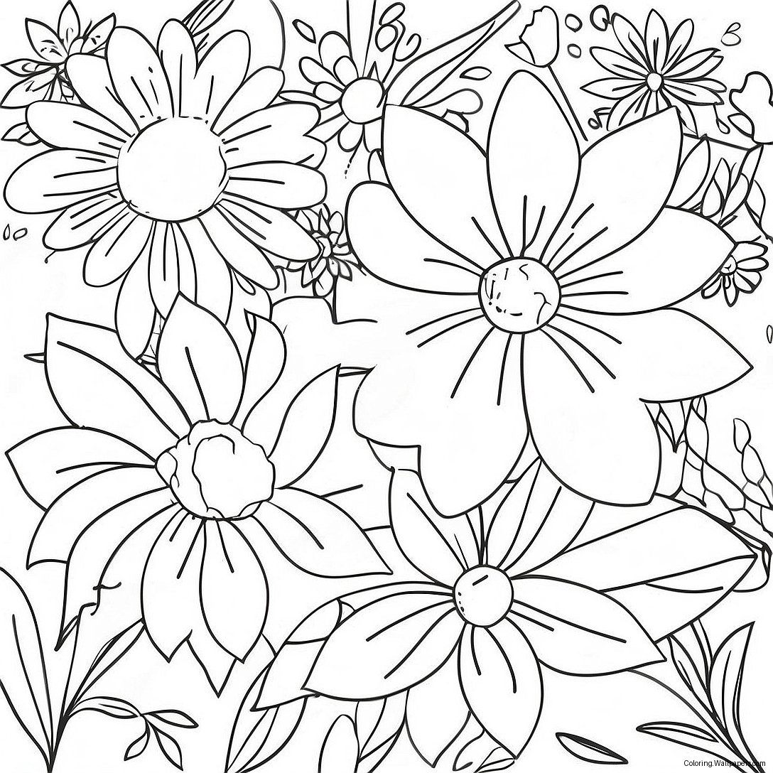 Vibrant Watercolor Flowers Coloring Page 7920