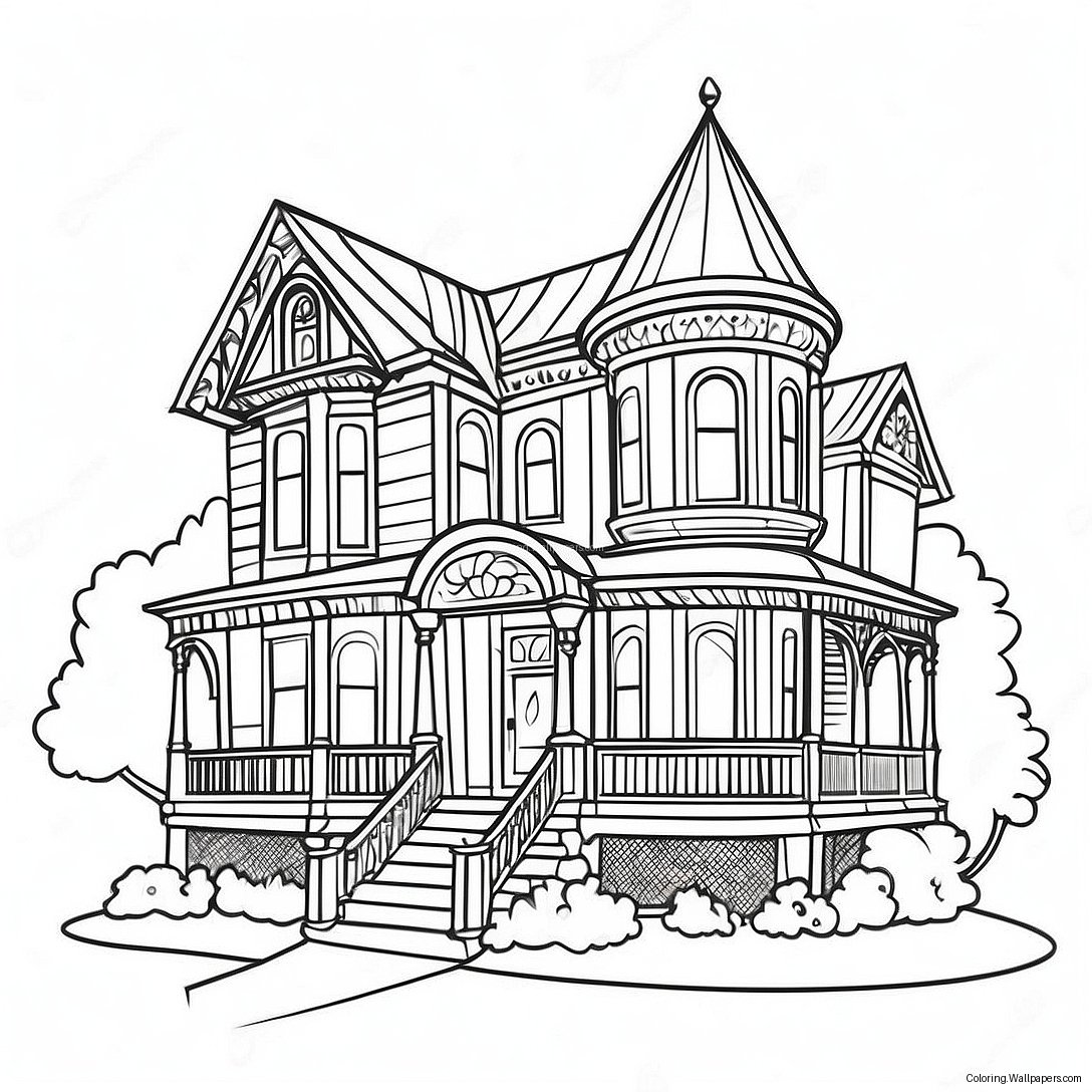 Victorian House Exterior Coloring Page 17120