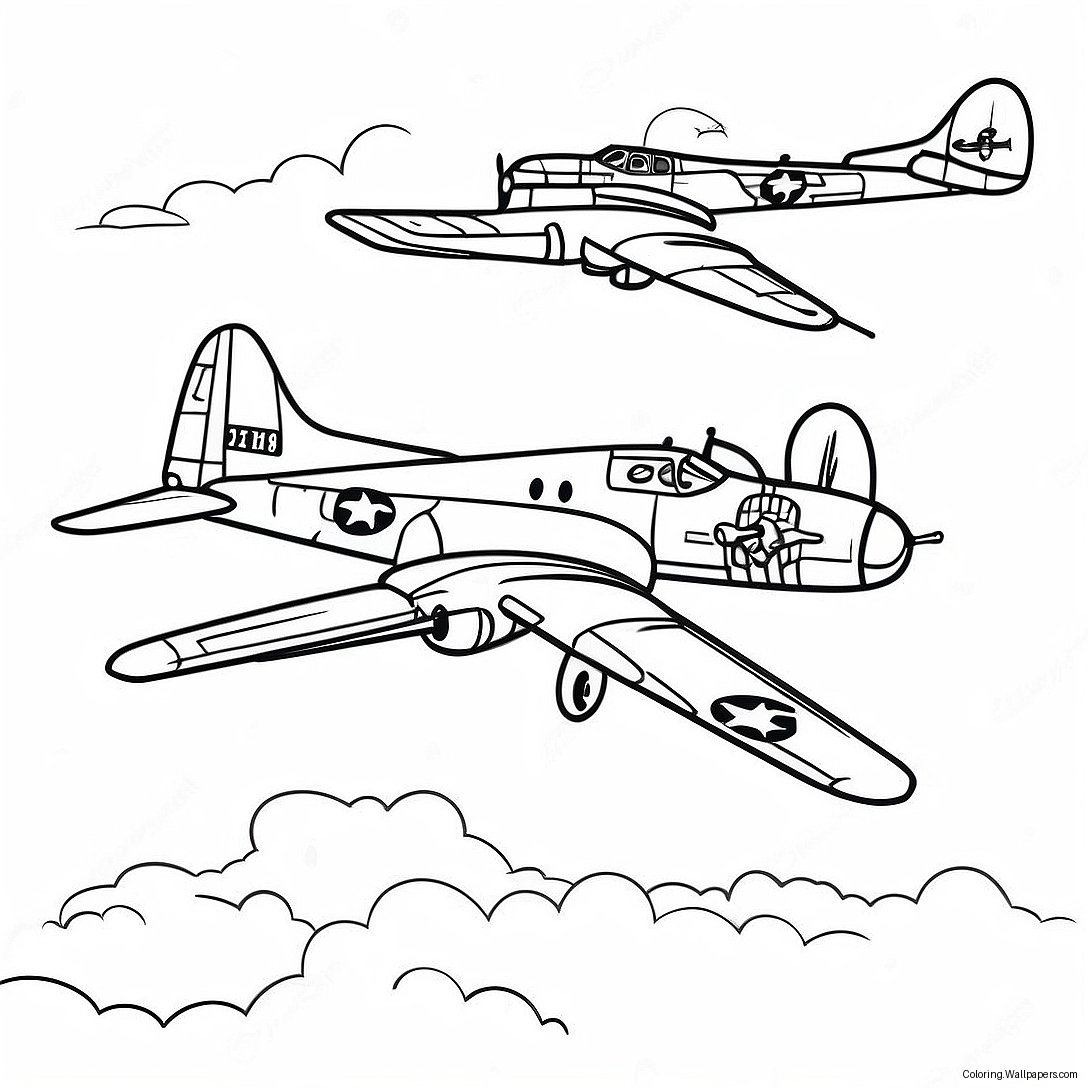 Vintage B-17 Bomber Flying Coloring Page 58521