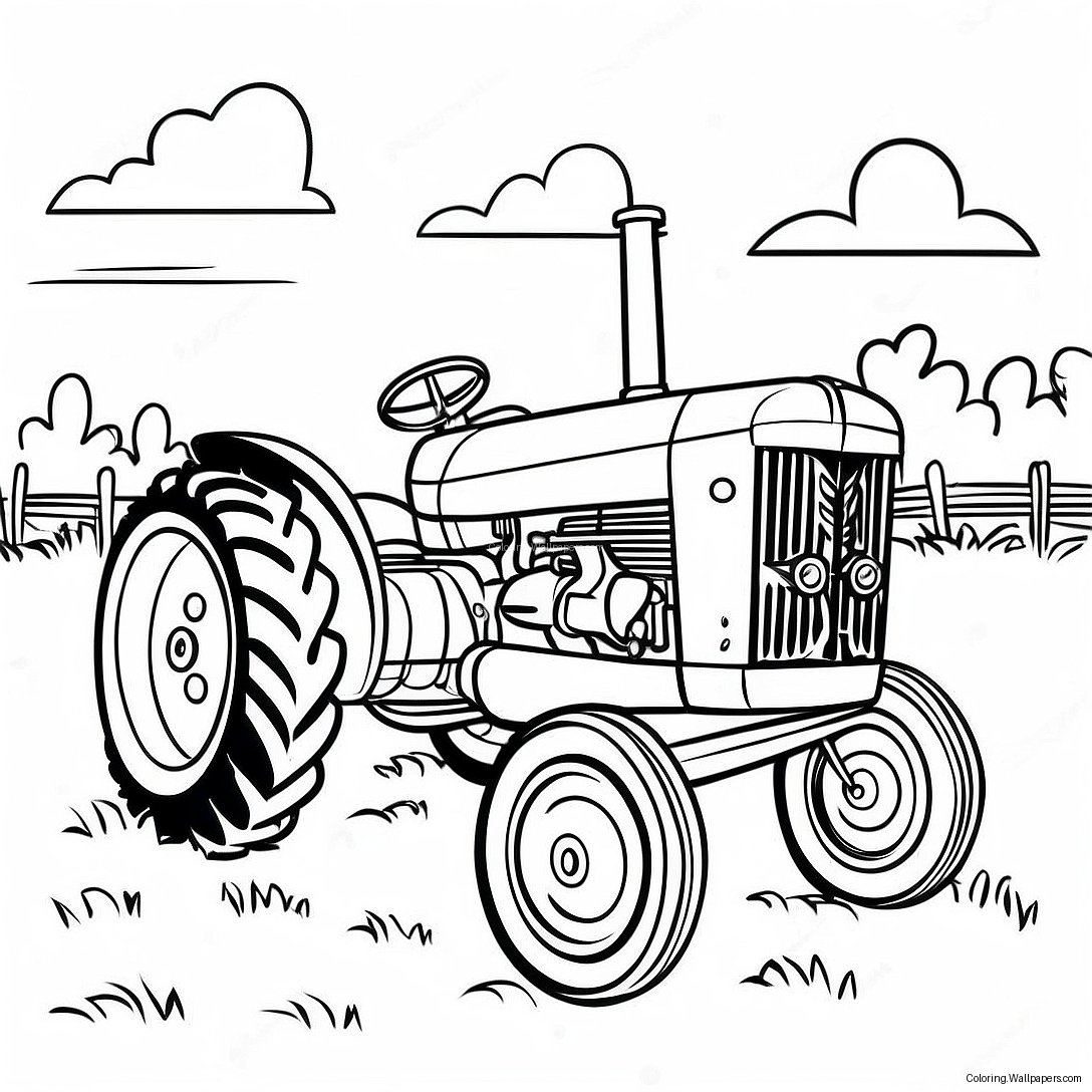 Vintage Case Tractor On Farm Coloring Page 13337