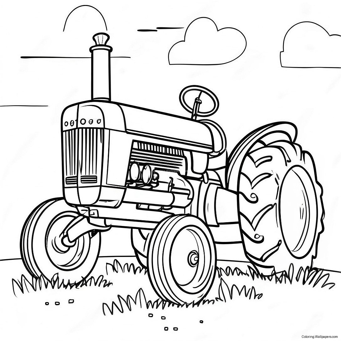 Vintage Case Tractor On Farm Coloring Page 13338