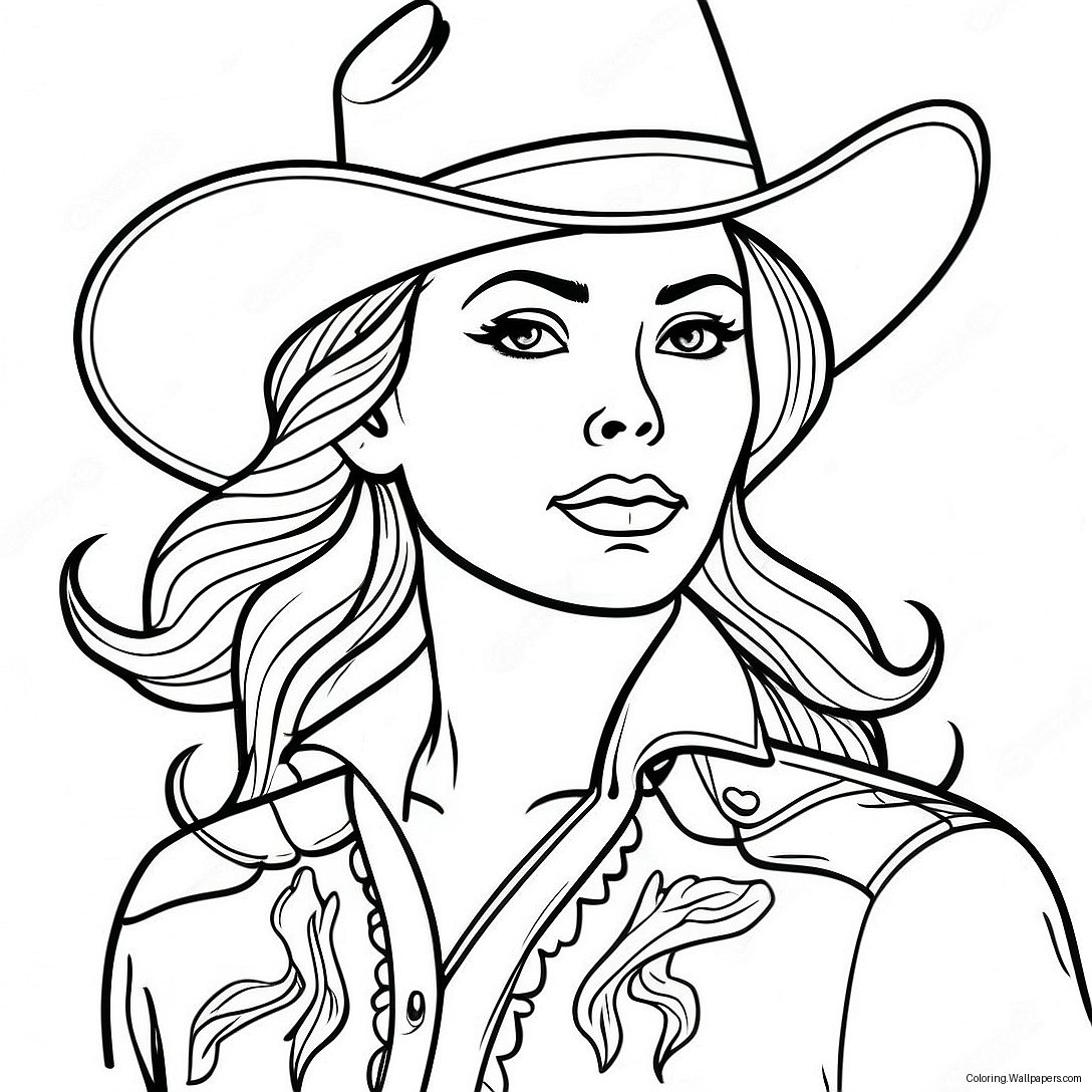 Vintage Cowgirl In Western Outfit Coloring Page 30311