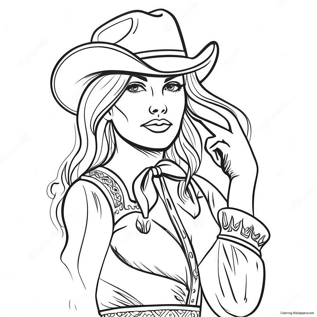Vintage Cowgirl In Western Outfit Coloring Page 30312