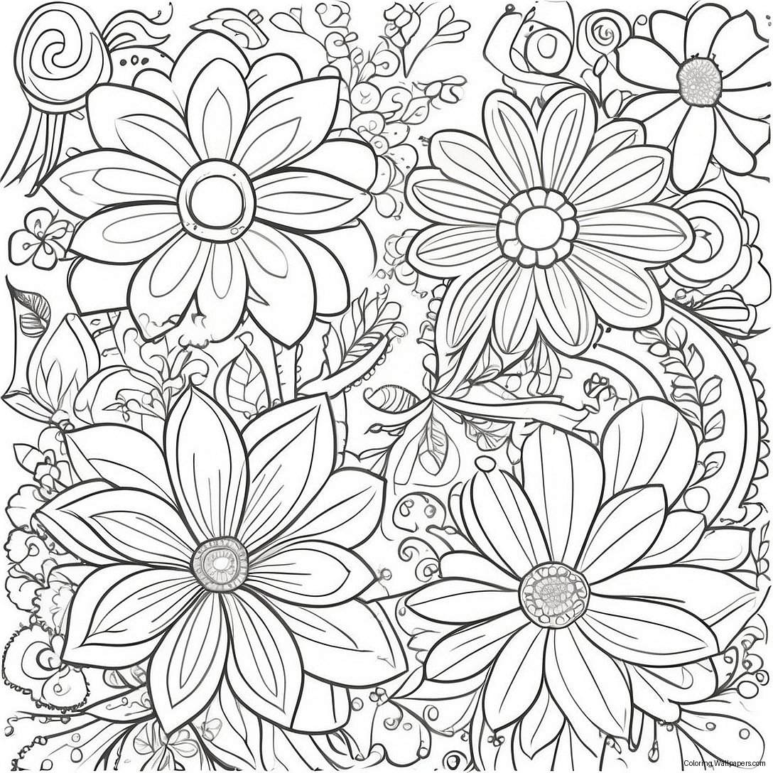 Vintage Blomsterdesign Fargeleggingsark 1165