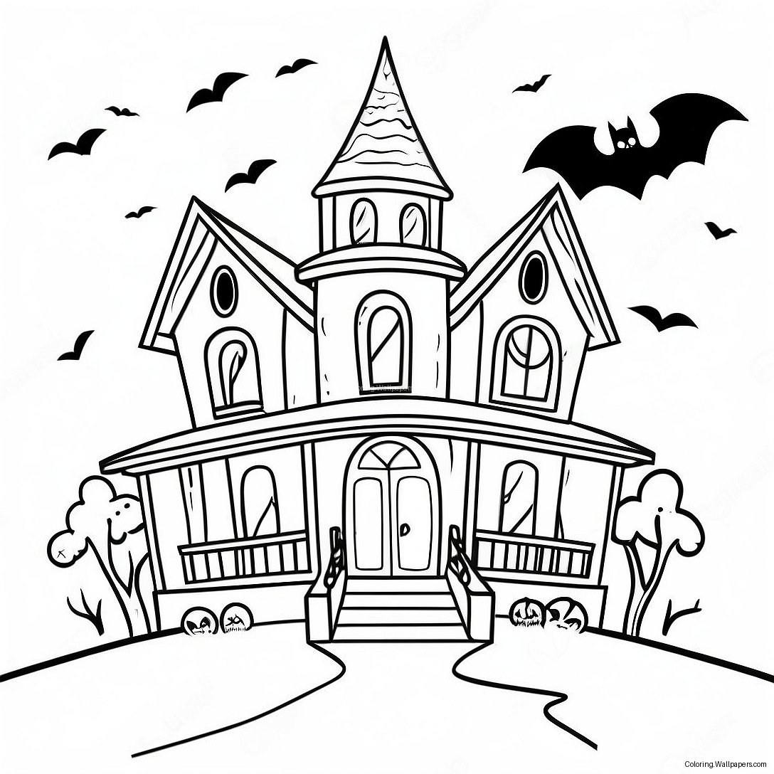 ヴィンテージハロウィンの幽霊屋敷のぬりえページ 12165