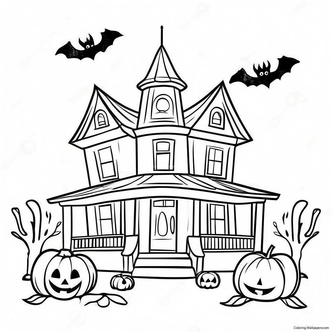 Vintage Halloween Haunted House Coloring Page 12167