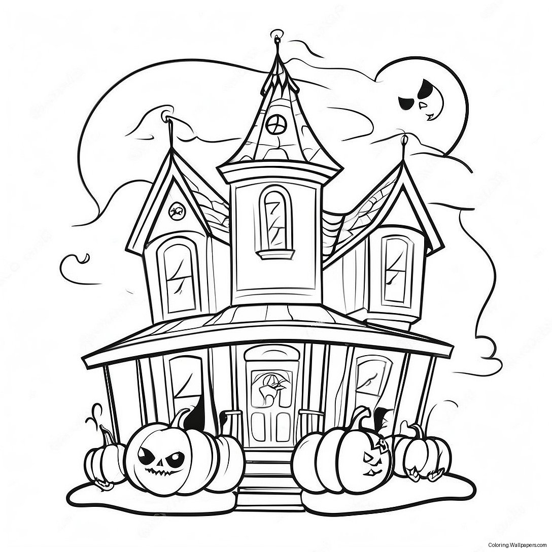 Vintage Halloween Haunted House Coloring Page 12168