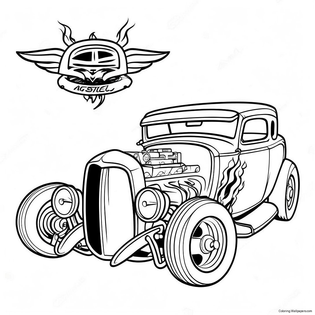 Ateşli Vintage Hot Rod Boyama Sayfası 3641