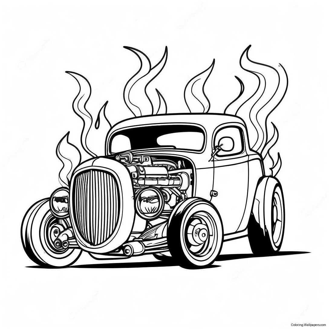 Ateşli Vintage Hot Rod Boyama Sayfası 3643