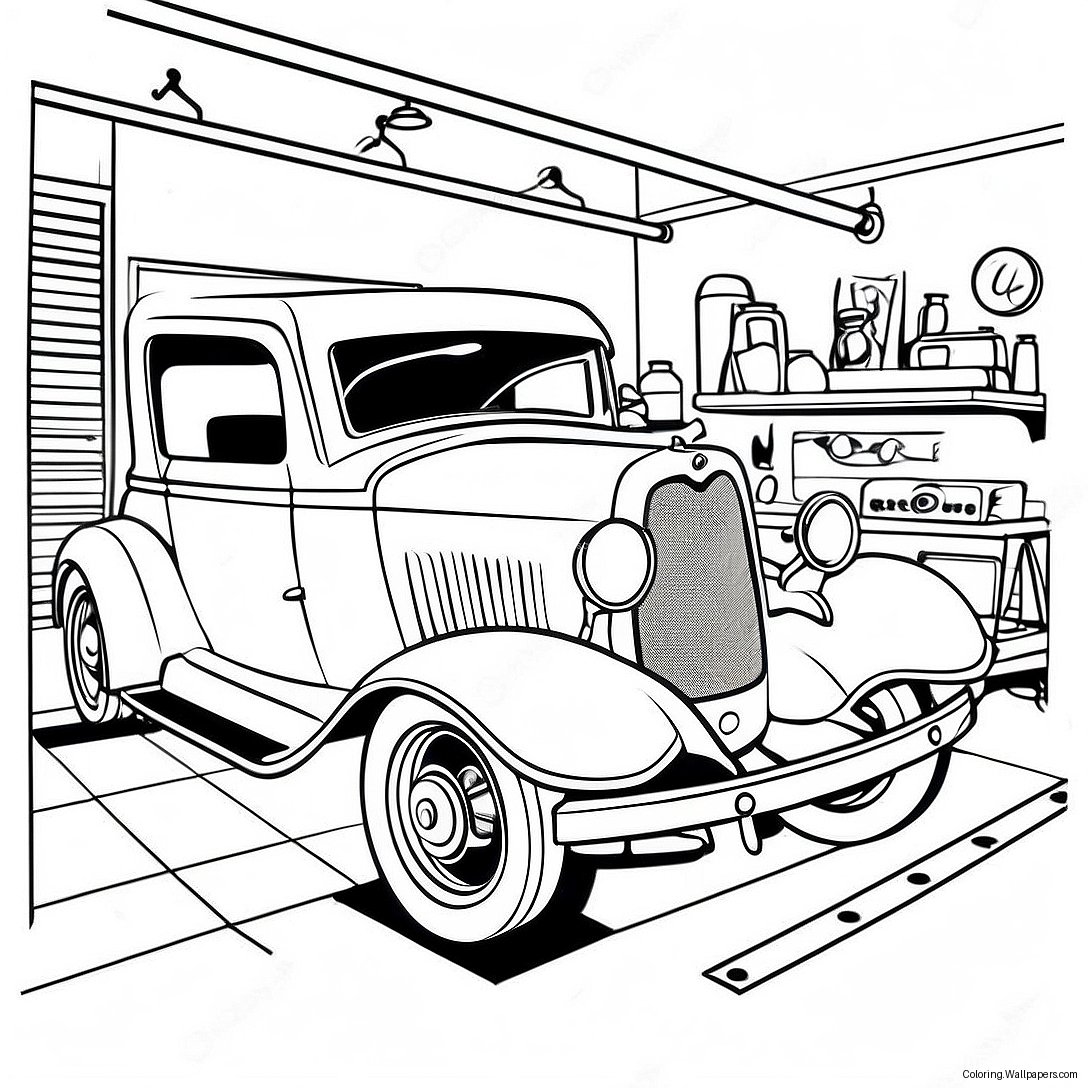 Vintage Mechanic Garage Coloring Page 38599