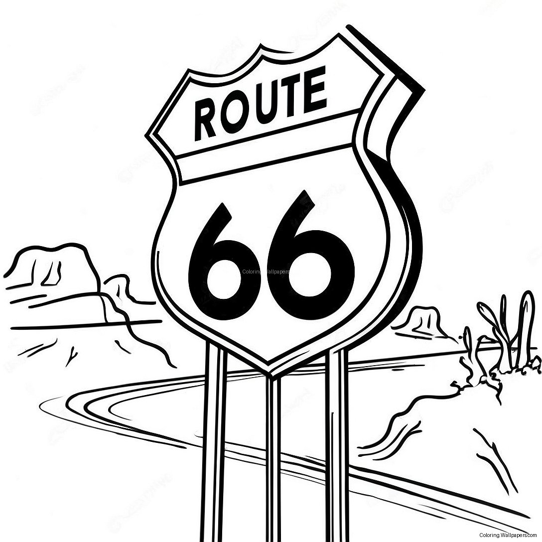 Vintage Route 66 Sign Coloring Page 50741