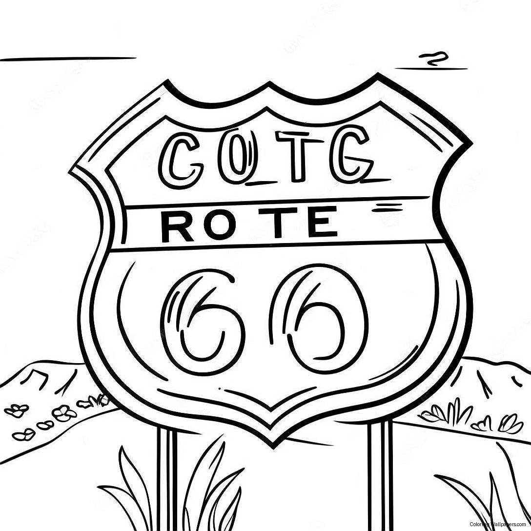 Vintage Route 66 Sign Coloring Page 50743