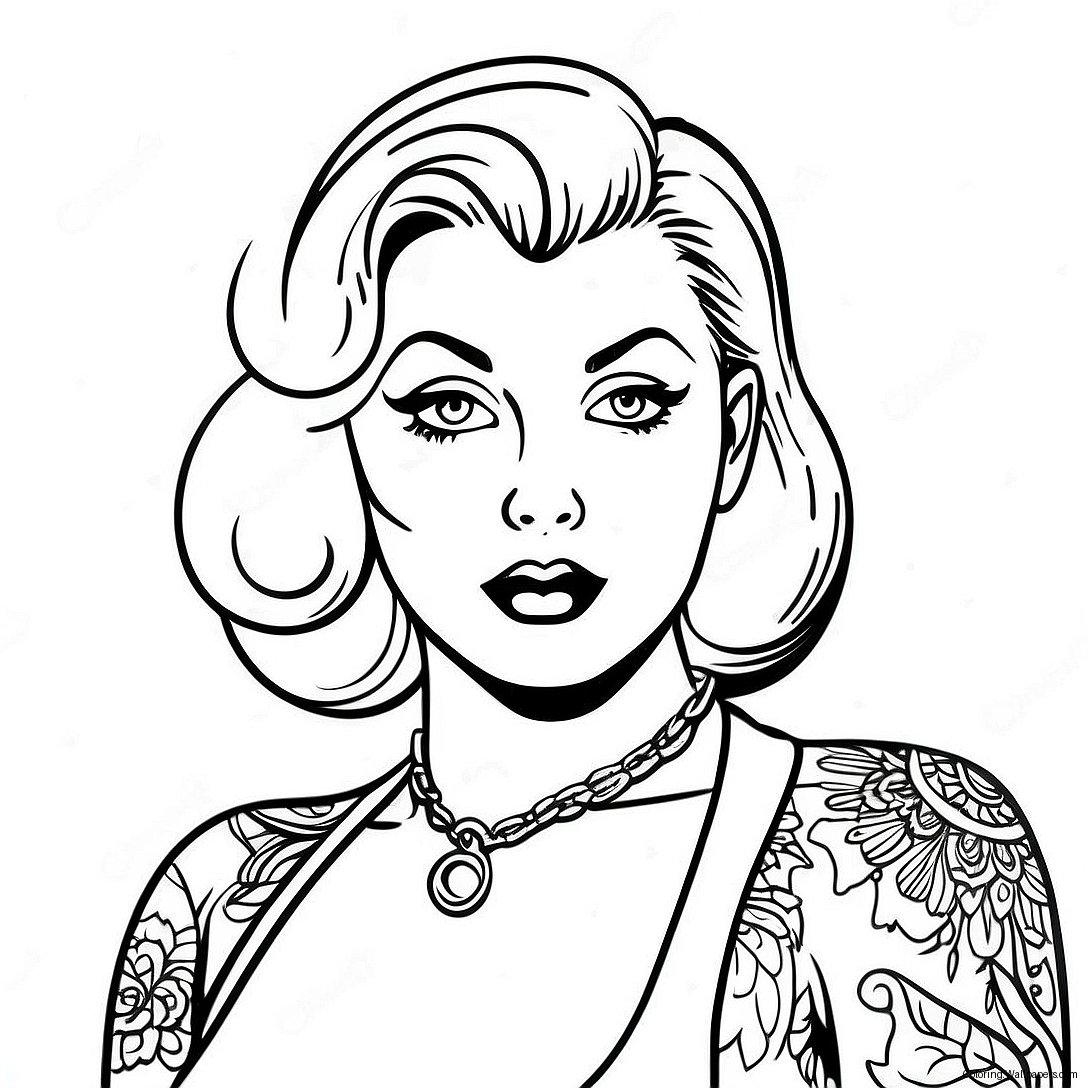 Vintage Tattoo Pin Up Coloring Page 22430