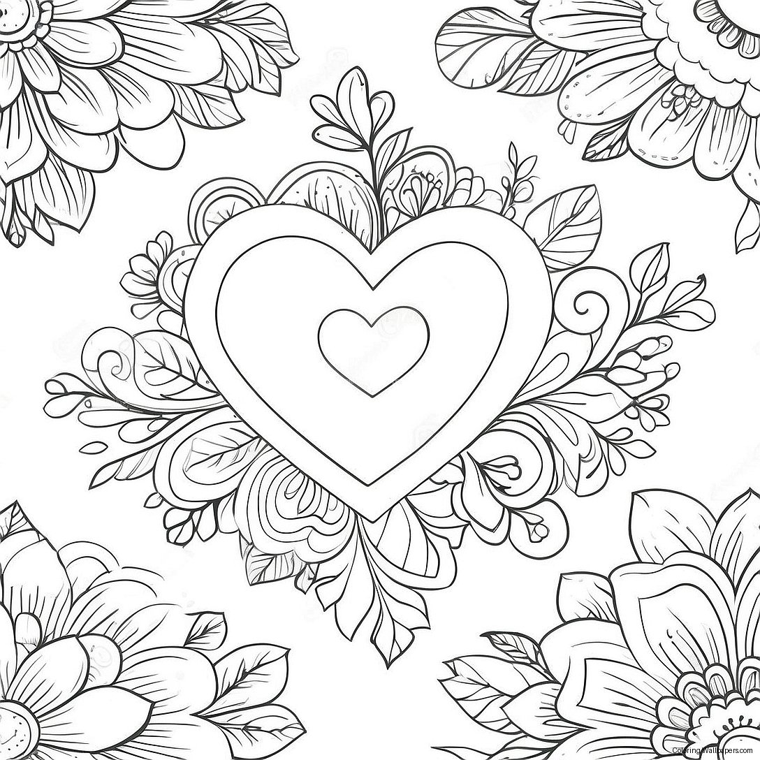 Vintage Valentine Heart Coloring Page 49711