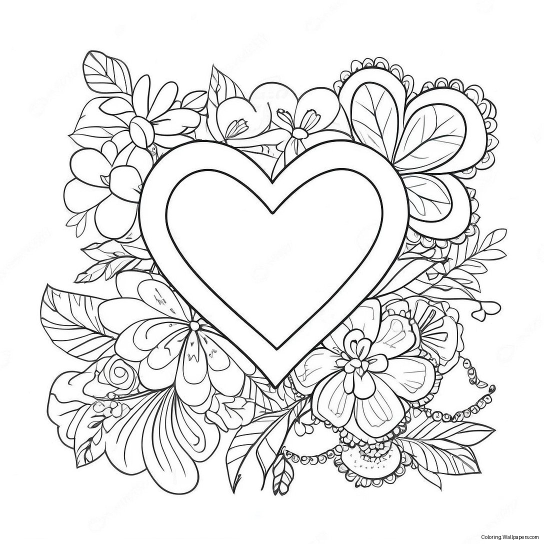 Vintage Valentine Heart Coloring Page 49712
