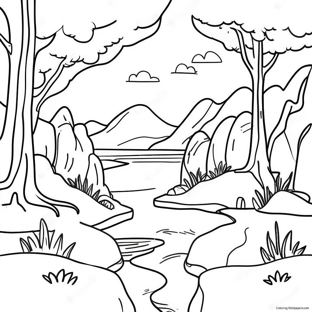 Watercolor Landscape Coloring Page 7914