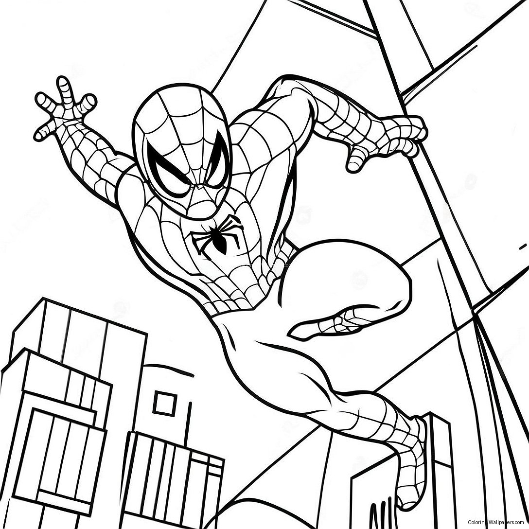 Web-Slinging Spiderman Målarbild 15113